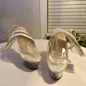 Pleaser Iridescent Clear Heeled Boots